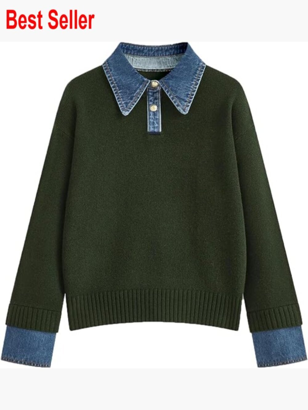 Oversized Long Sleeve Denim Panel Knit Sweater Pullover